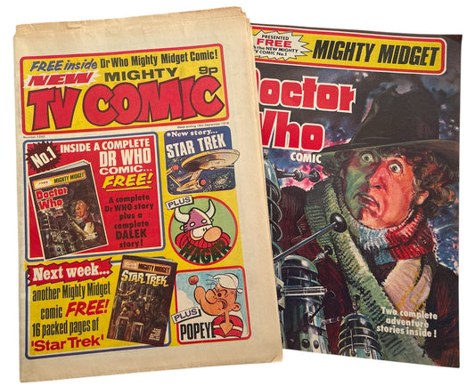 Vintage 18th September 1976 First Issue Of The New Mighty TV Comic Weekly Magazine (Issue No. 1292) With The Free Gift - Mighty Midget Dr Who Comic - Ultra Rare - Former Shop Stock