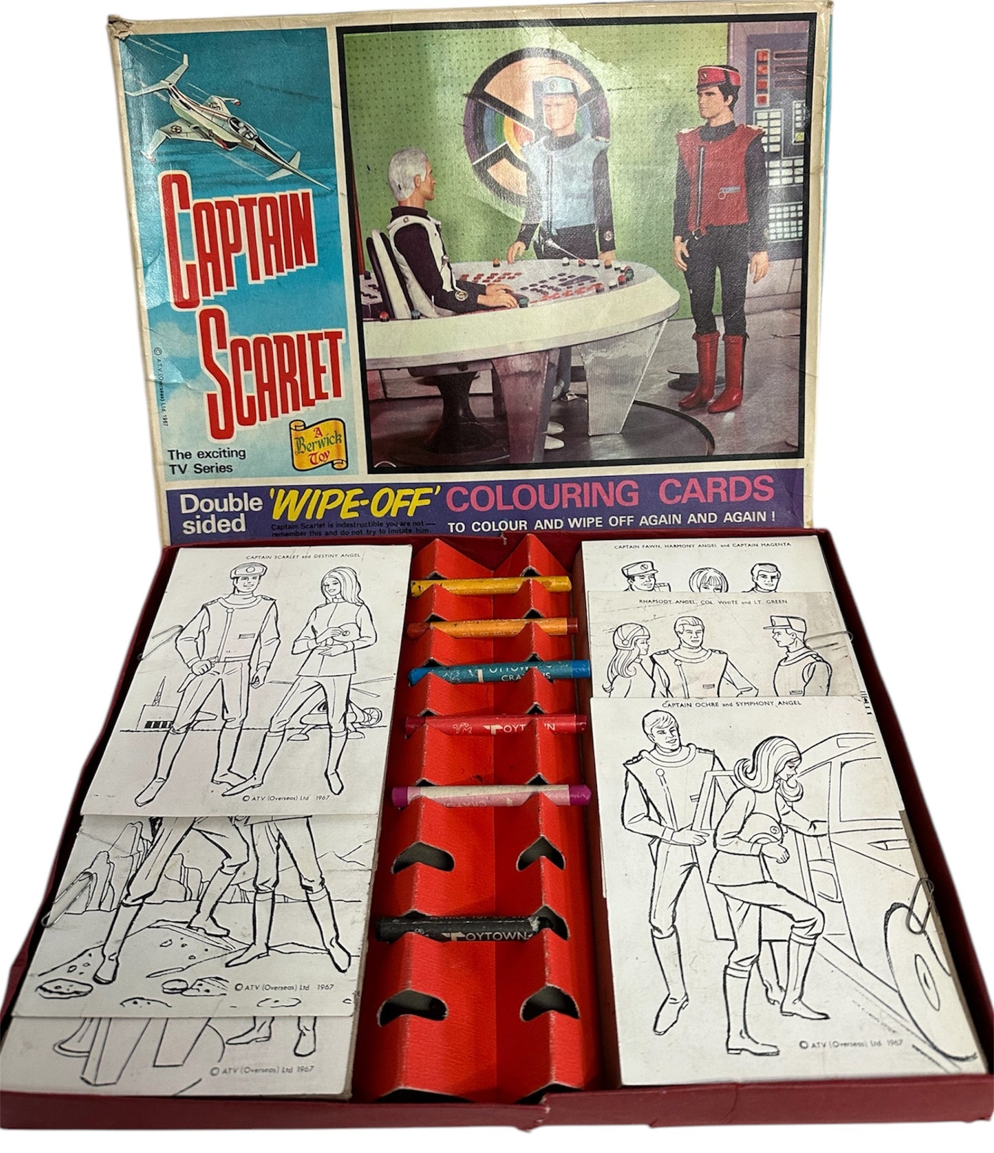 Vintage Berwick Toys 1967 Gerry Andersons Captain Scarlet And The Mysterons - Double Sided WIpe Off Colouring Cards - Fantastic Condition In The Original Box