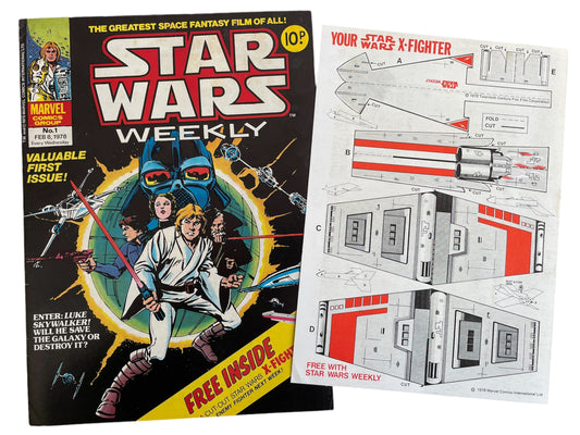 Vintage Star Wars Weekly Comic Issue Number 1 Feb 8th 1978, Valuable First Issue With Free Gift - A Cut Out X-Wing Fighter - Former Shop Stock