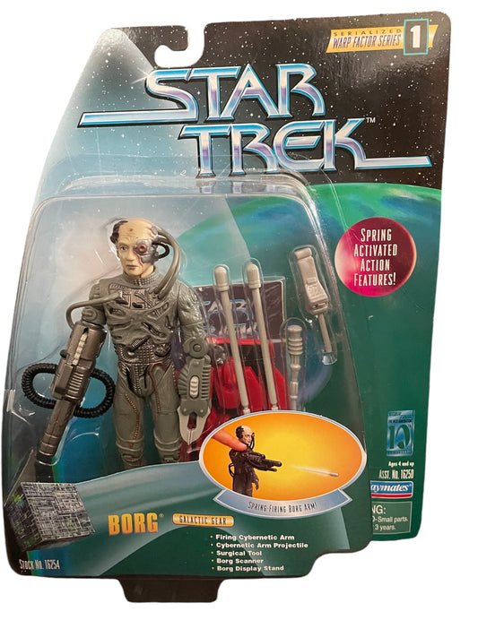 Vintage 1997 Star Trek The Next Generation - 10th Anniversary - Warp Factor Series 1 Combat Action Series The Borg 6 Inch Action Figure With Spring Firing Borg Arm - Brand New Factory Sealed Shop Stock Room Find