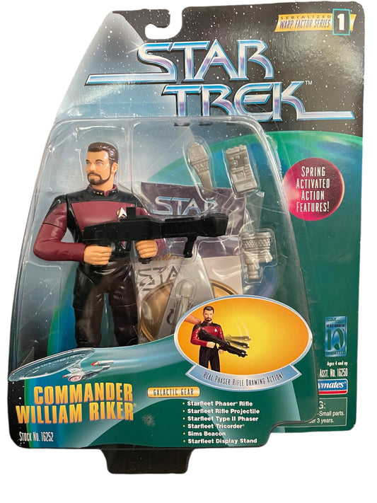 Vintage 1997 Star Trek The Next Generation - 10th Anniversary - Warp Factor Series 1 Combat Action Series Commander William Riker 6 Inch Action Figure With Phaser Rifle Drawing Action - Brand New Factory Sealed Shop Stock Room Find