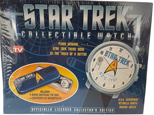 Vintage Valuecenter 1996 Star Trek The Original Series USS Enterprise Star Ship Collectable Analogue Wrist Watch - Plays Original Theme Tune - Factory Sealed Shop Stock Room Find