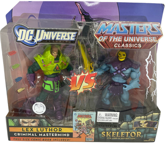 Vintage 2009 Mattel He-Man And The Masters Of The Universe Classics Skeletor Vs DC Universe Classics Lex Luthor Adult Collectors Action Figure Set With Full Size Comic Book Included - Brand New Factory Sealed Shop Stock Room Find