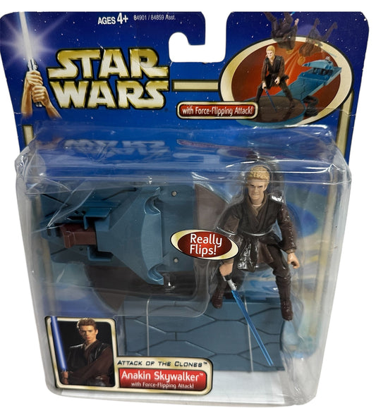 Vintage 2002 Star Wars Episode II Attack Of The Clones Anakin Skywalker Action Figure With Force Flipping Attack - Brand New Factory Sealed Shop Stock Room Find