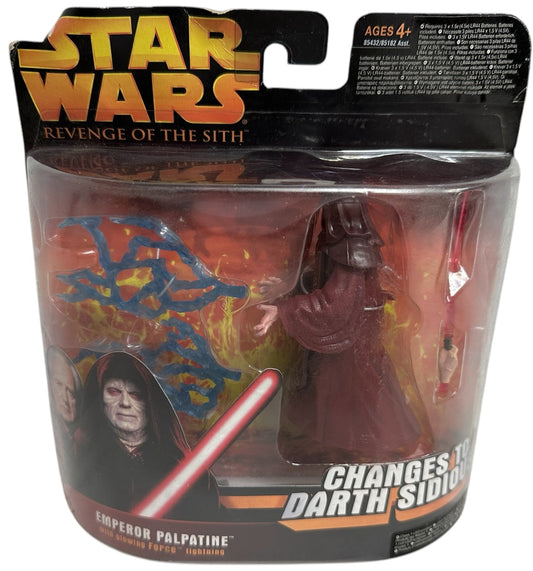 Vintage 2005 Star Wars Revenge Of The Sith Emperor Palpatine With Glowing Force Lightning, Changes Into Darth Sidious - Action Figure - Brand New Factory Sealed Shop Stock Room Find