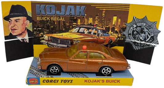 Vintage 1978 Corgi Juniors Kojak's Buick Regal Bronze Diecast Model Car In A High Quality Reproduction Box With Display Plinth