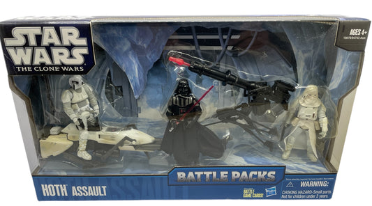 Vintage Star Wars 2010 - Battle Packs The Clone Wars - Hoth Assault Action Pack 5pcs - Biker Scout, Speeder Bike, Darth Vader, Snowtrooper &amp; Missile Launcer - Brand New Factory Sealed Shop Stock Room Find