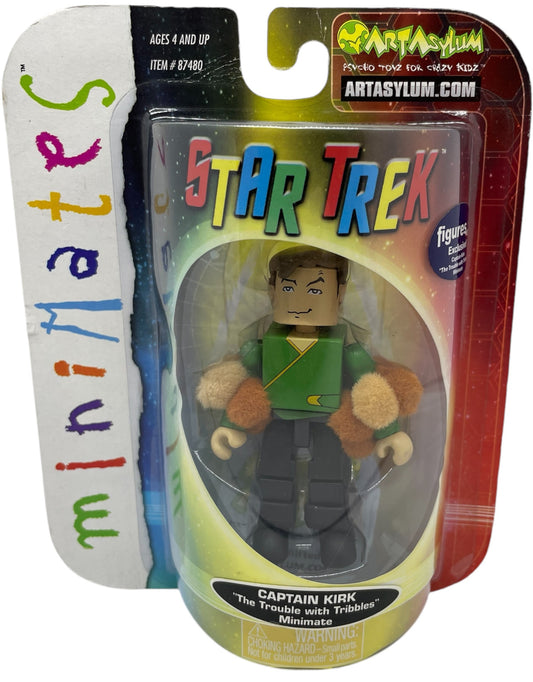 Vintage 2003 Art Asylam/Diamond Select Star Trek The Original Series Minimates Exclusive Captain Kirk Block Figure With Tribbles - From The Trouble With Tribbles - Brand New Factory Sealed Shop Stock Room Find