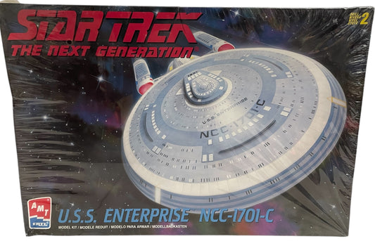 Vintage AMT/ERTL 1998 Star Trek The Next Generation USS Enterprise NCC-1701C Highly Detailed Model Kit With Display Stand - Model No. 8001 - Factory Sealed Shop Stock Room Find