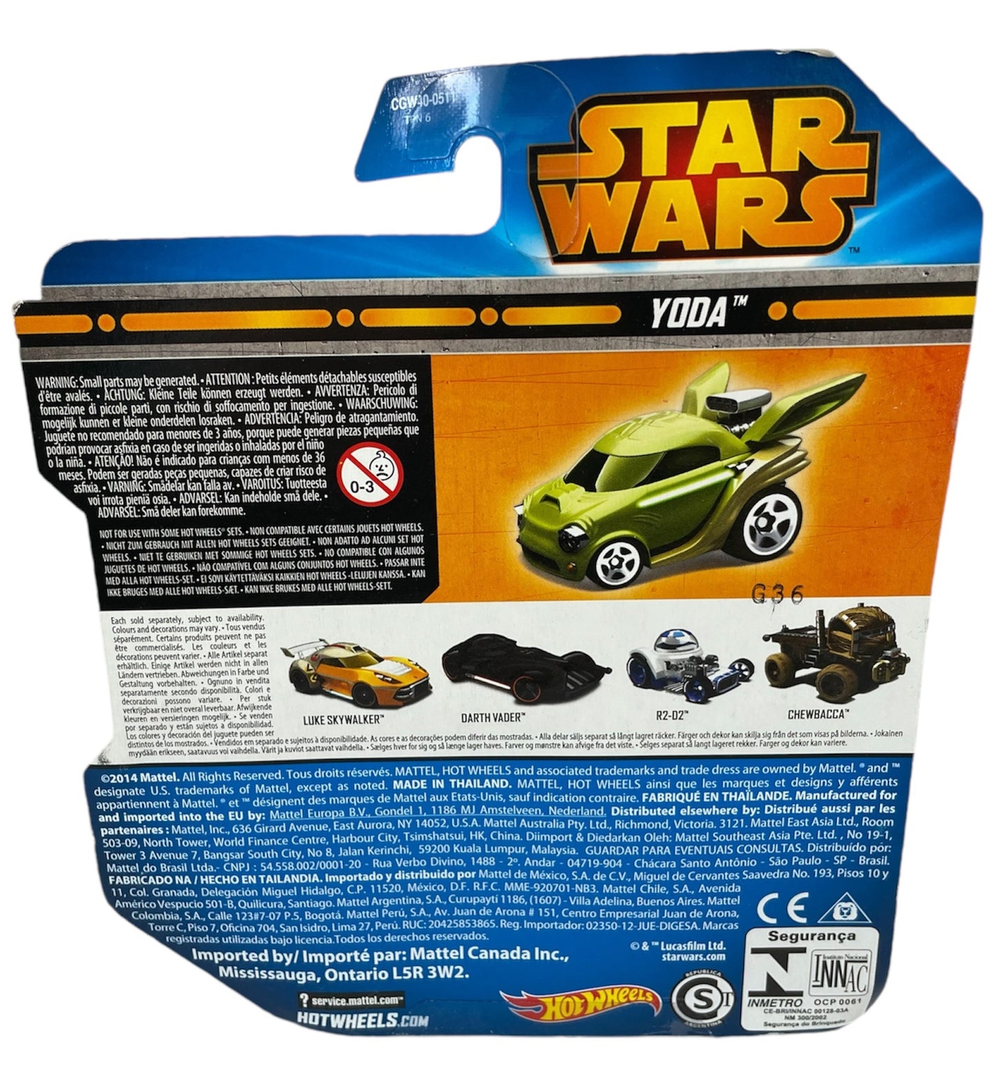 Star Wars 2014 Hot Wheels 1/64 Scale Die-Cast Yoda Mini Model Car Vehicle - New In Pack