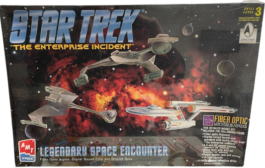 Vintage AMT/ERTL 1996 Star Trek The Enterprise Incident - Legendary Space Encounter Highly Detailed Model Kit With Fiber Optic Lights And Sound Chip, Plus Display Stand - Model No. 8254 - Factory Sealed Shop Stock Room Find