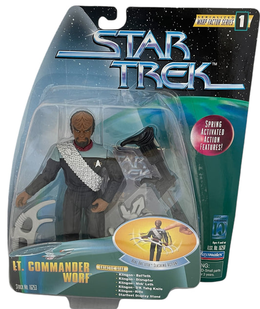 Vintage 1997 Star Trek The Next Generation - 10th Anniversary - Warp Factor Series 1 Combat Action Series Lt. Commander Worf 6 Inch Action Figure With Real Bat'Leth Slashing Action - Brand New Factory Sealed Shop Stock Room Find