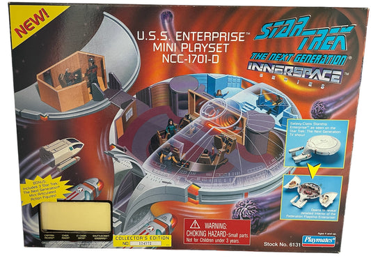 Vintage 1996 Star Trek The Next Generation Playmates Innerspace Series USS Enterprise NCC-1701D Mini Playset With Three Mini Figures - Brand New Factory Sealed Shop Stock Room Find