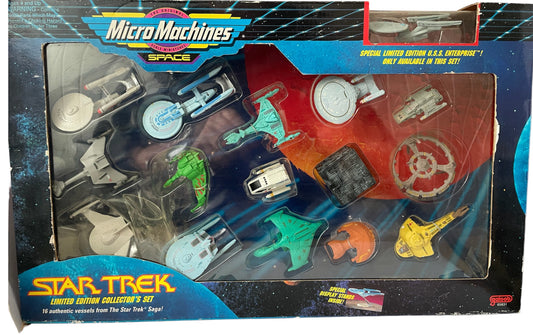 Vintage 1993 Star Trek Micro Machines Space Star Ships Limited Edition Collectors Set - 16 Authentic Vessels From The Star Trek Saga - Brand New Factory Sealed Shop Stock Room Find