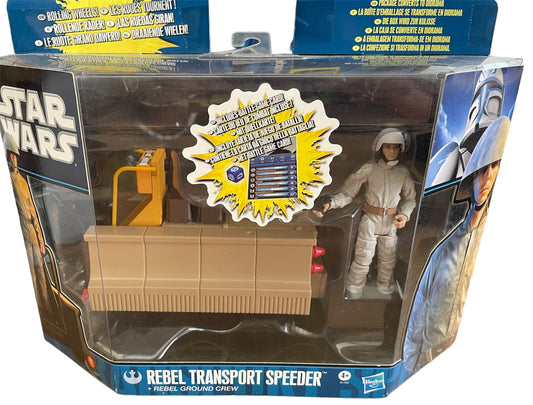 Vintage 2002 Star Wars The Clone Wars - Scramble On Yarvin - Rebel Transport Speeder Vehicle With Ground Crew Action Figure - Brand New Factory Sealed Shop Stock Room Find