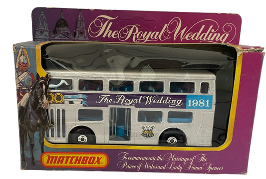 Vintage 1981 Matchbox Superkings Die-Cast No. KRW-15 The Royal Wedding Limited Edition Commemorative Silver Londoner K15 Bus Replica Model Vehicle - In Original Box Shop Stock Room Find