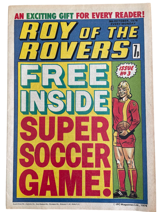 Vintage 1976 Roy Of The Rovers Issue No. 3 With Free Gift - Boys Comic Every Monday 9th October 1976 - Former Shop Stock