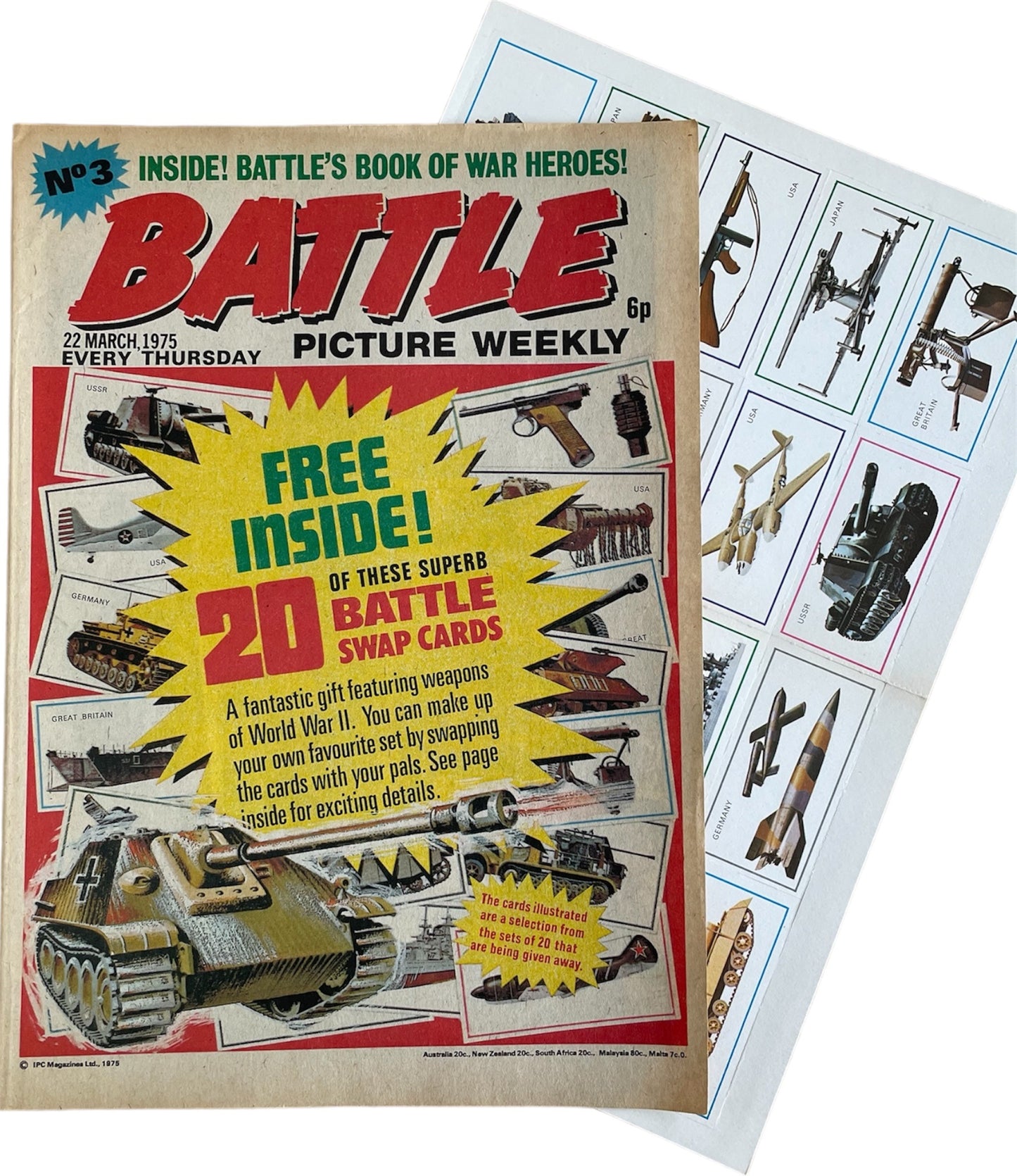 Vintage 1975 Battle Picture Weekly Issue No. 3 With Free Gift - Boys Comic Every Thursday 22nd March 1975 - Former Shop Stock