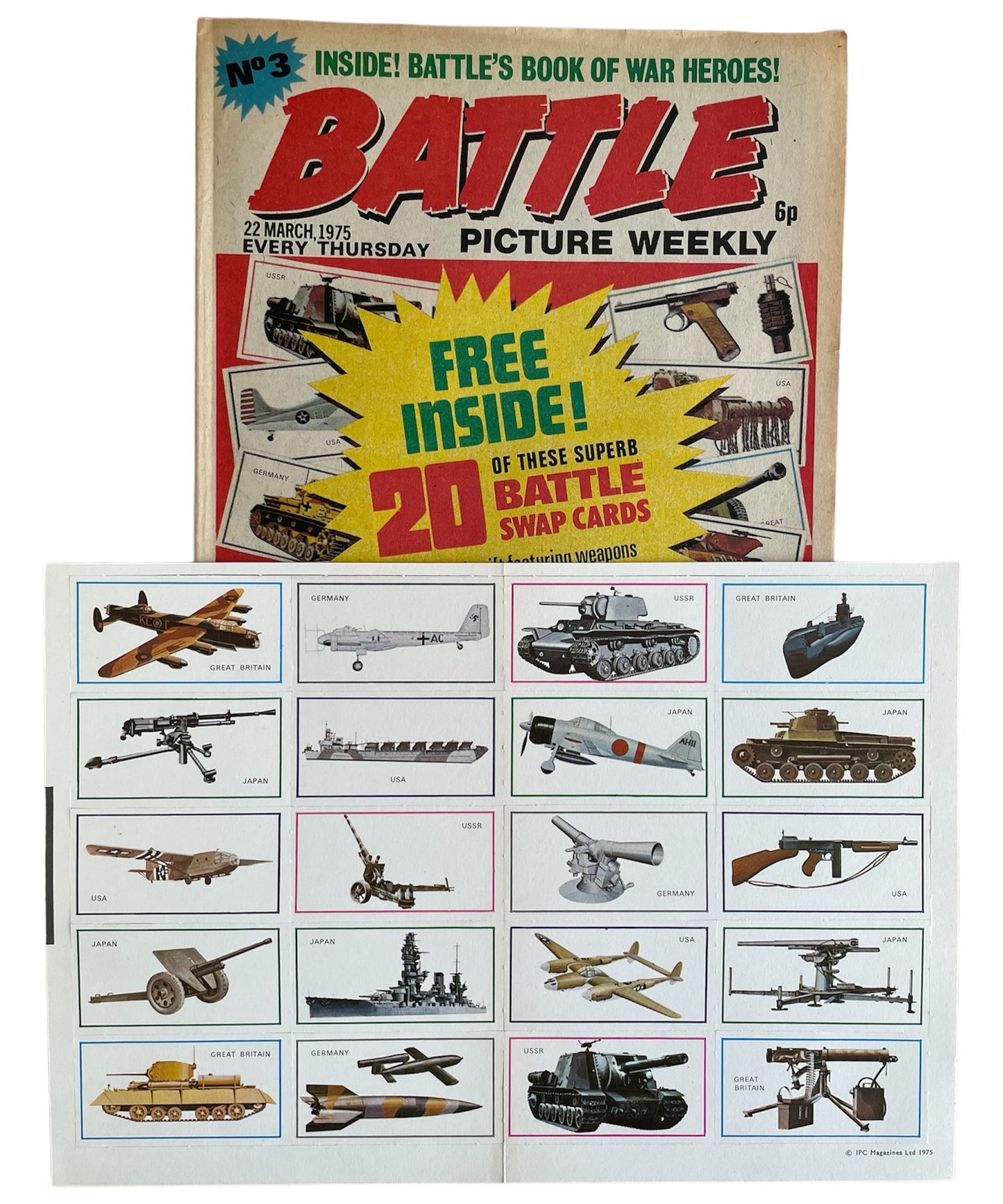 Vintage 1975 Battle Picture Weekly Issue No. 3 With Free Gift - Boys Comic Every Thursday 22nd March 1975 - Former Shop Stock