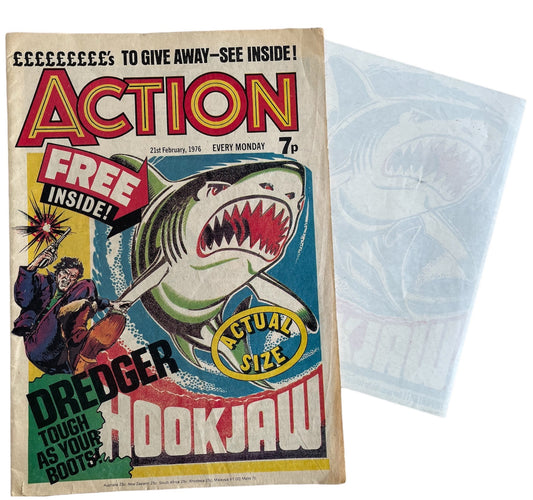 Vintage 1976 Action Comic The Sensational Paper For Boys Issue Number 2 - 21st February 1976 (Pre Ban) With Hookjaw Transfer Free Gift - Former Shop Stock