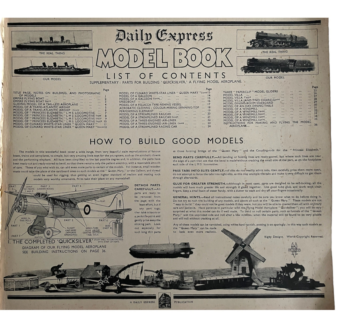 Vintage 1930's Ultra Rare Daily Express Model Book - 21 Fine Scale Models And A Model Aeroplane Which Flies - Fantastic Condition Unused - Former Shop Stock