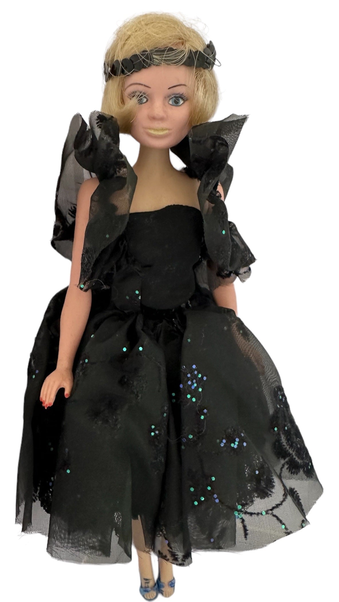 Vintage 1965 Gerry Andersons Fairylite Lady Penelope 11" Action Figure Doll In Black Evening Dress - Very Good Condition - Ultra Rare Item