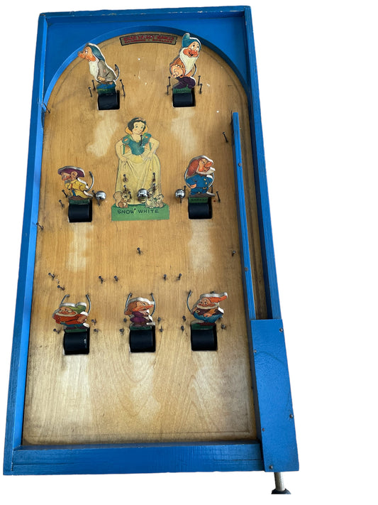 Vintage Chad Valley 1950's Snow White And The Seven Dwarfs Large Wooden Bagatelle Pin Ball Game In Full Working Condition