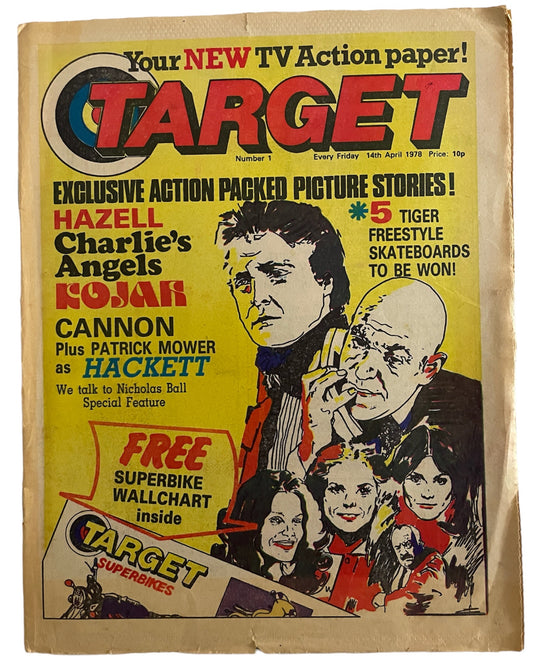 Vintage 14th April 1978 Target Weekly Comic Magazine TV Action Paper No. 1 - Fantastic First Issue - With The Free Gift - Superbike Wallchart - Former Shop Stock