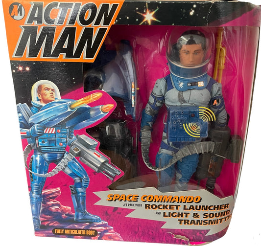 Vintage 1999 Action Man AM Space Commando Action Figure And Jet Pack With Rocket Launcher And Light &amp; Sound Transmitter - Factory Sealed Shop Stock Room Find