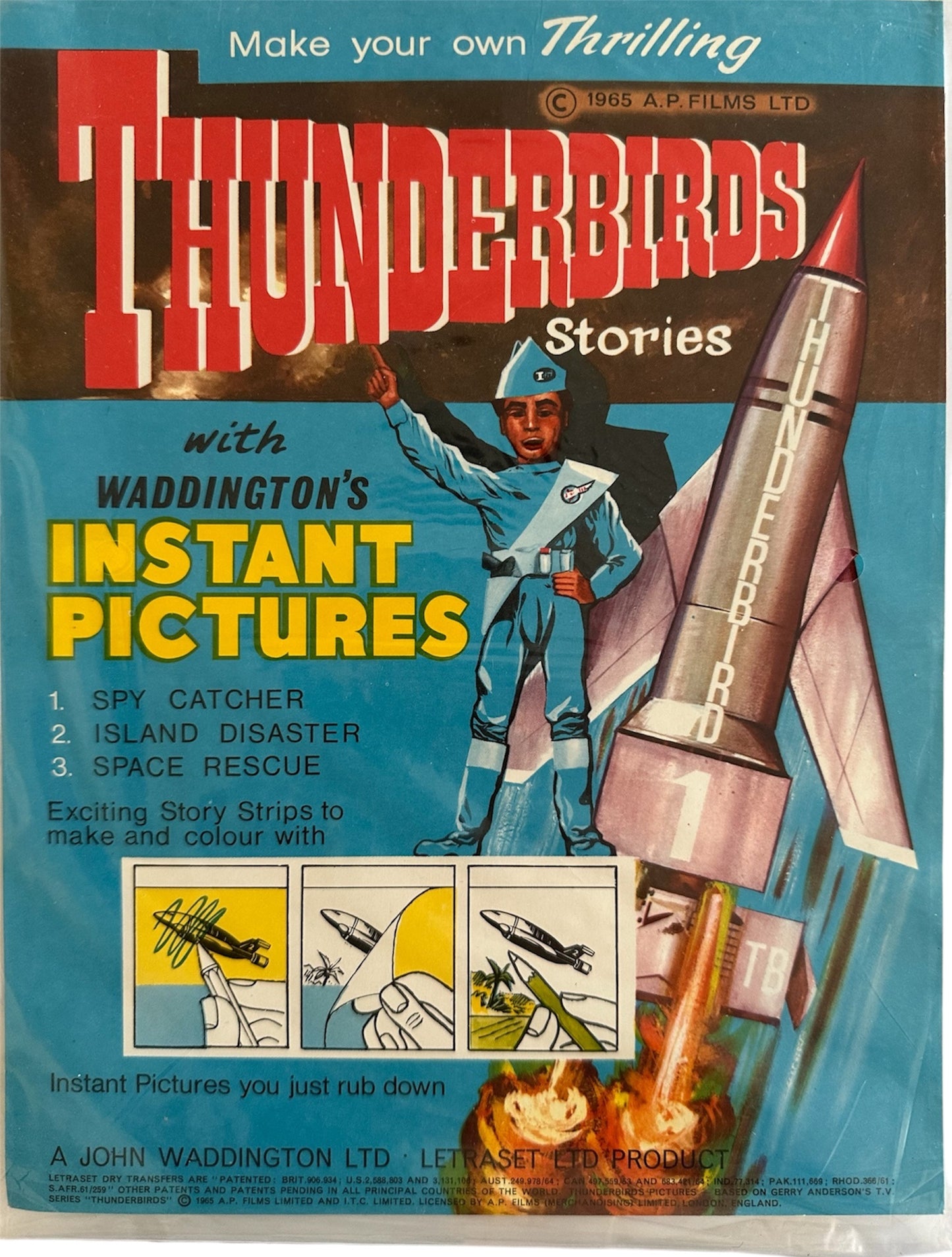 Vintage Waddingtons 1965 - Gerry Andersons Thunderbirds Stories With Instant Pictures -&nbsp; To Create With Rub Down Transfers And Colour - Shop Stock Room Find.