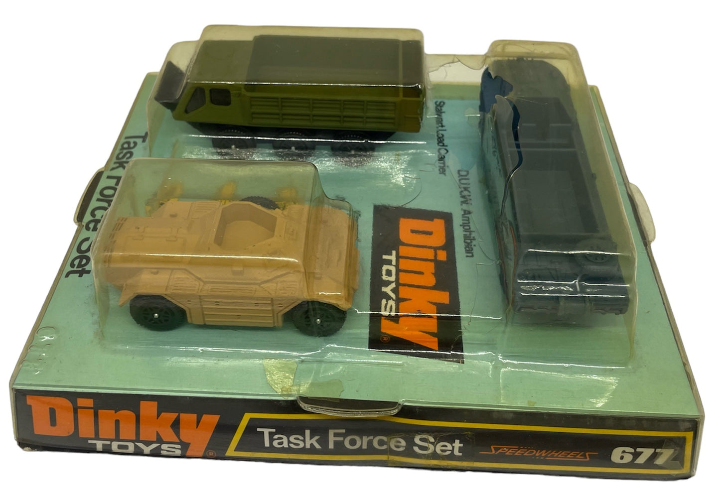 Vintage 1975 Dinky Toys No. 677 Task Force Diecast Metal Model Vehicles Set - Includes Amphibian, Load Carrier And Armoured Car - Shop Stock Room Find