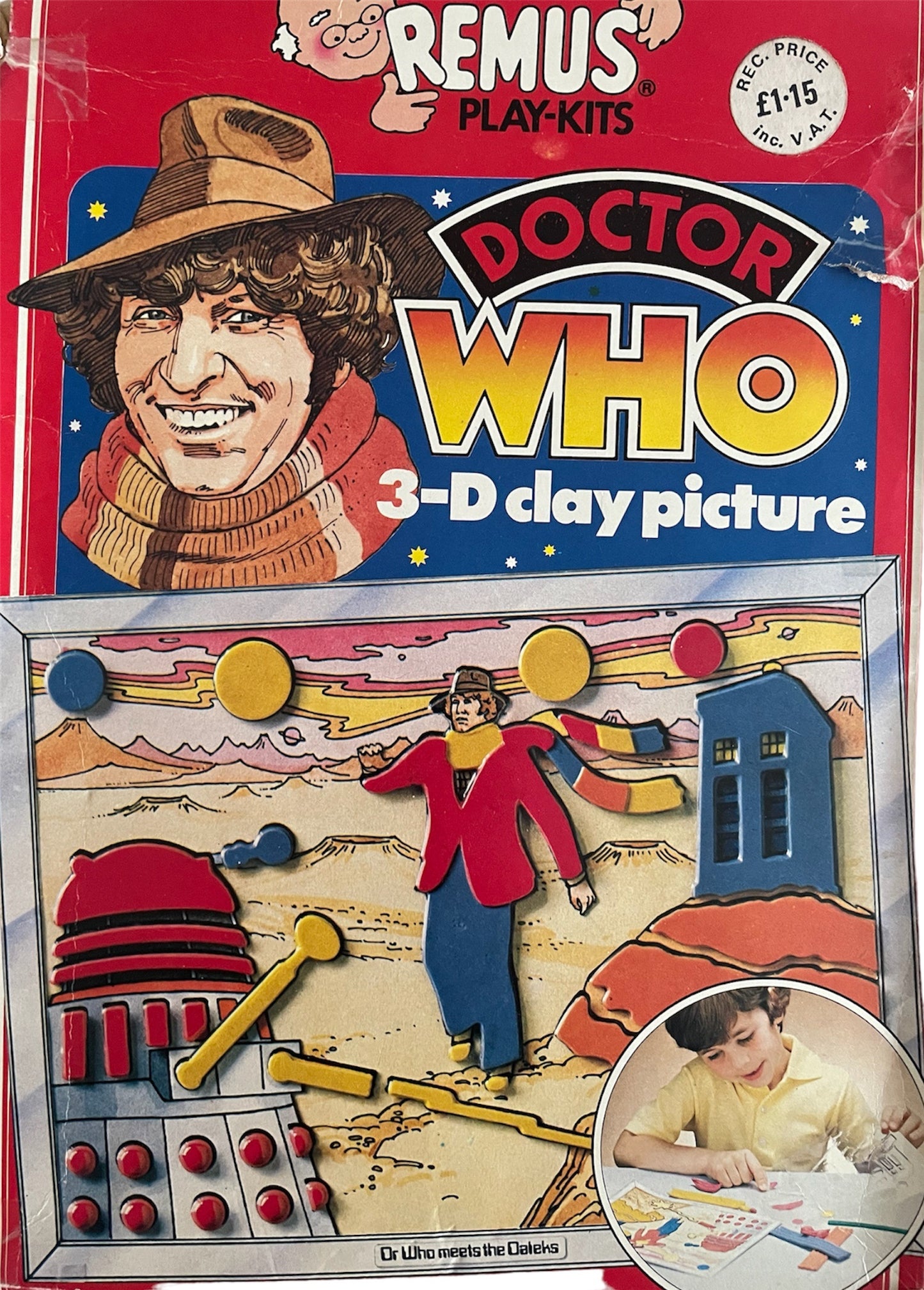 Vintage 1979 Remus Play Kits - Dr Who 3-D Clay Picture Kit Featuring Tom Baker As The Doctor In Dr Who Meets The Daleks - Ultra Rare - Shop Stock Room Find