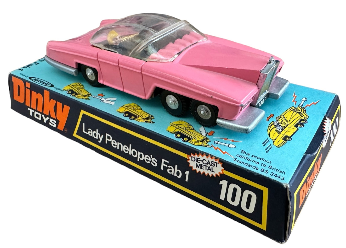 Vintage Dinky Toys 1973 Gerry Andersons Thunderbirds Dinky 100 Die-Cast Lady Penelopes Fab 1 Pink Rolls Royce Car On Original Display Plinth - Former Shop Stock