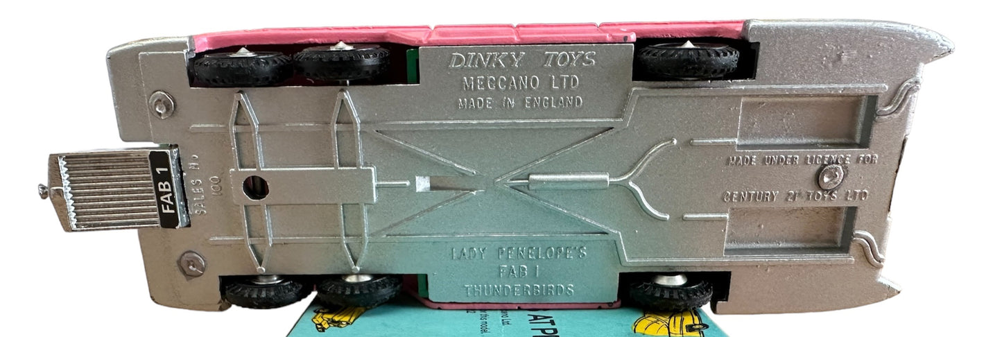 Vintage Dinky Toys 1973 Gerry Andersons Thunderbirds Dinky 100 Die-Cast Lady Penelopes Fab 1 Pink Rolls Royce Car On Original Display Plinth - Former Shop Stock