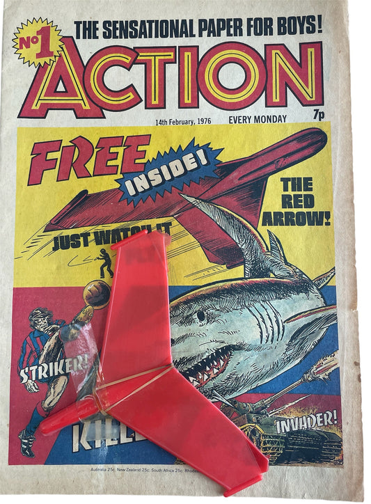 Vintage 1976 Action Comic The Sensational Paper For Boys Issue Number 1 - 14 February 1976 (Pre Ban) With The Red Arrow Free Gift&nbsp; - Former Shop Stock