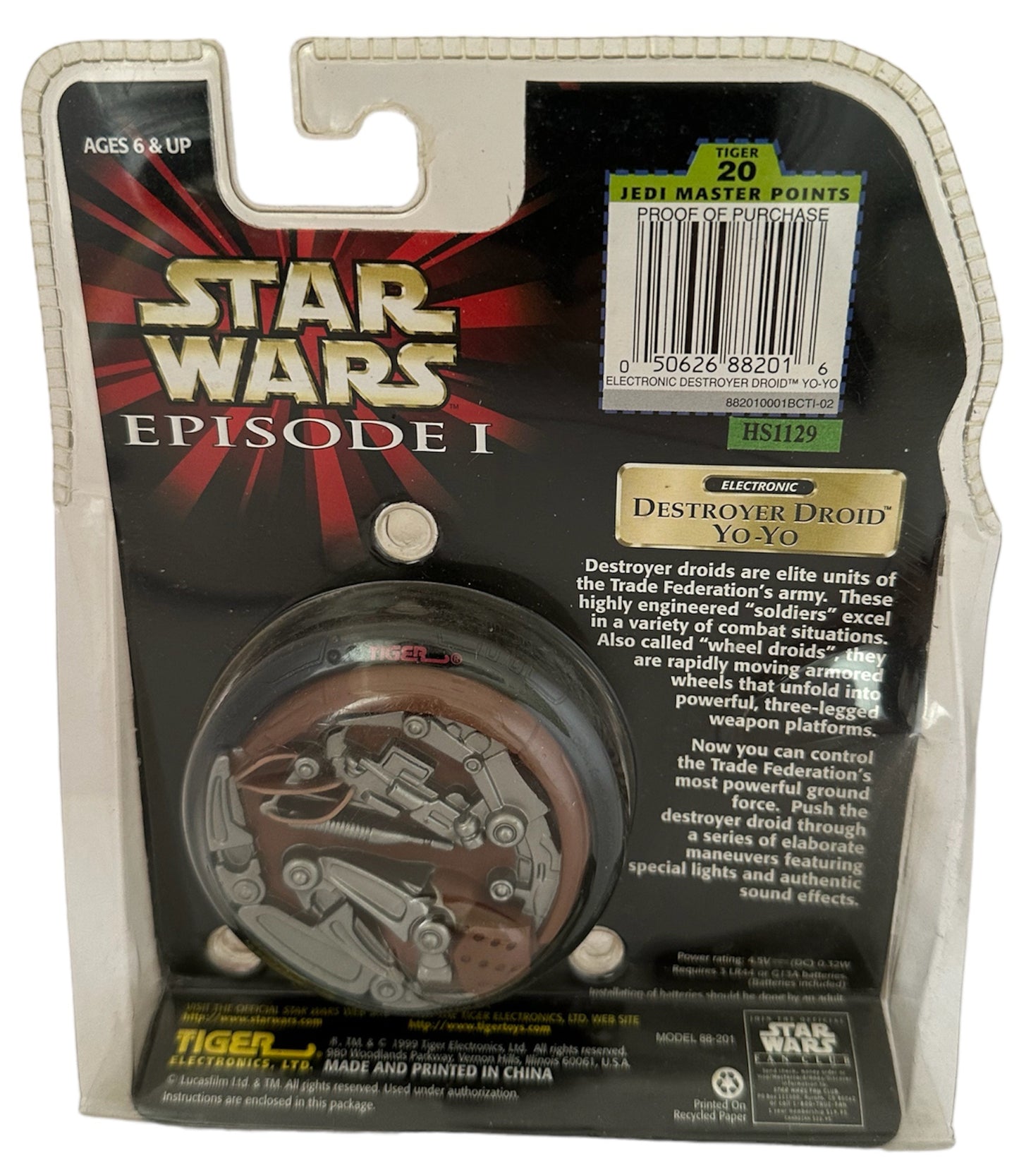 Vintage 1999 Star Wars Episode 1 Electronic Trade Authentic Destroyer Droid Yo-Yo With Flashing Lights - Factory Sealed Shop Stock Room Find