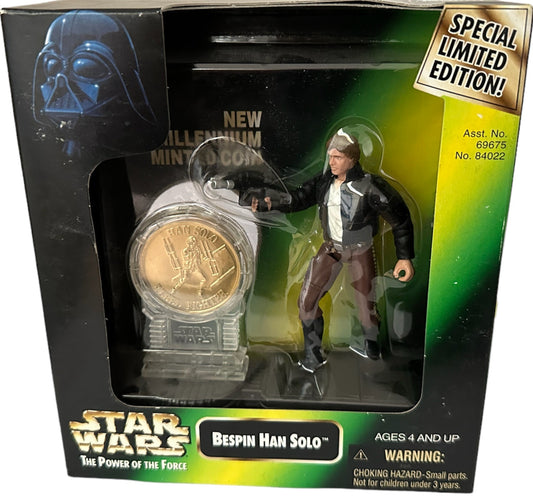 Vintage 1998 Star Wars Saga The Power Of The Force Special Limited Edition Bespin Han Solo Action Figure With Exclusive Millennium Minted Coin - Factory Sealed Shop Stock Room Find