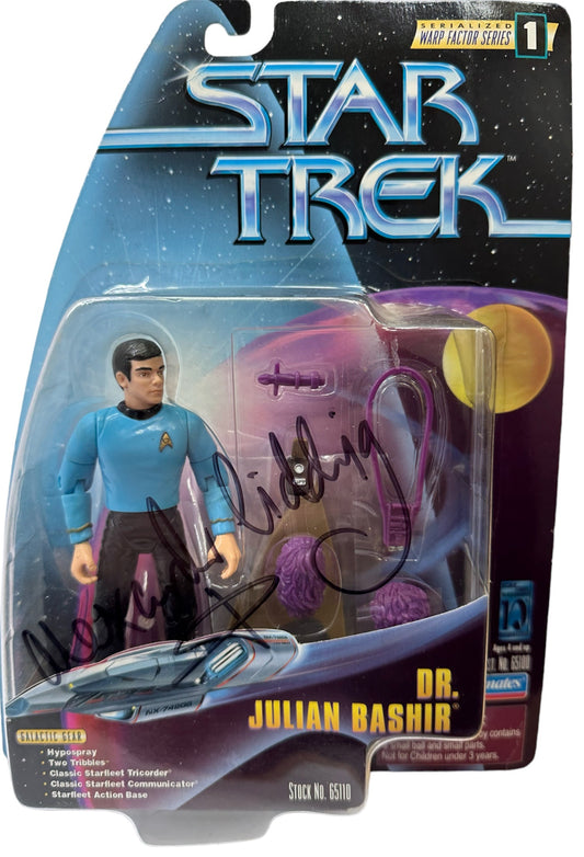 Vintage Playmates 1997 Star Trek Warp Factor Series Dr. Julian Bashir Action Figure In Classic Uniform - Autographed By Alexander Siddig - Ultra Rare And Factory Sealed