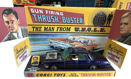 Vintage Corgis 1966 The Man From Uncle Thrush Buster Oldmobile Super 88 Diecast Replica Vehicle With The Waverly Ring In Repo Box With Plinth