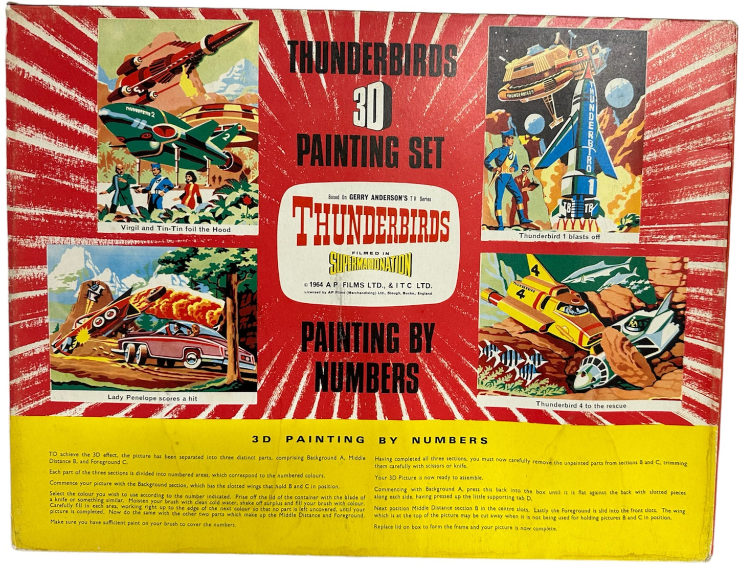 Vintage 1964 Gerry Andersons Thunderbirds JR21 3D Painting Set Number 1 - Lady Penelope Scores A Hit By J Rosenthal Toys Ltd - Unused In The Original Box