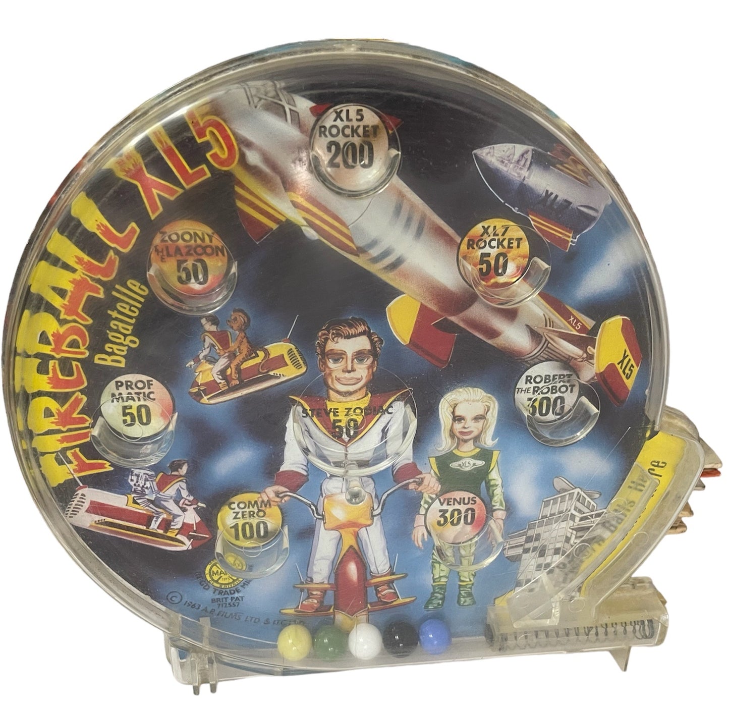 Vintage Louis Marx 1963 Gerry Andersons Fireball XL5 Bagatelle Pin Ball Game - Very Good Condition In Working Condition