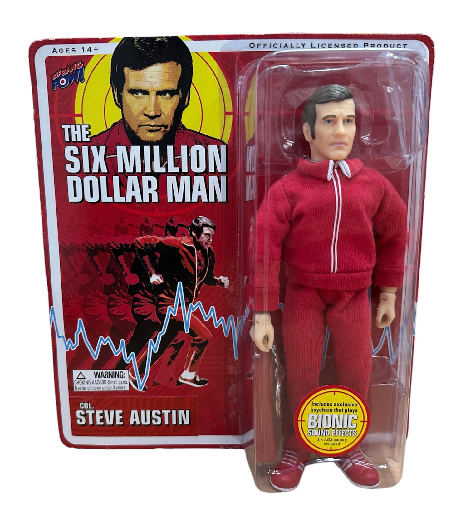 Vintage Biff Bang Pows 2012 - The Six Million Dollar Man Colonel Steve Austin 8 Inch Action Figure With Bionic Sound Effects - Brand New Factory Sealed Shop Stock Room Find