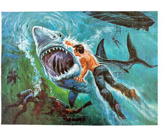 Vintage Whitman 1976 The Six Million Dollar Man 224 Large Piece Jigsaw Puzzle Number 7757 Animated Underwater Great White Shark Fight - Fantastic  Condition 100% Complete And In The Original Box