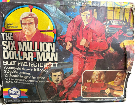 Vintage 1976 The Six Million Dollar Man Slide Projector Set - A Complete Show In Full Colour - Fully Working And Complete In The Original Box …