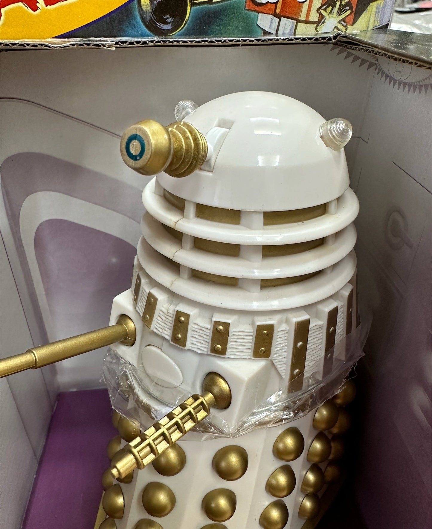 Vintage 2002 Product Enterprise Dr Doctor Who Electronic Talking White Imperial Dalek With Gold Spheres And Slats - Factory Sealed Shop Stock Room Find