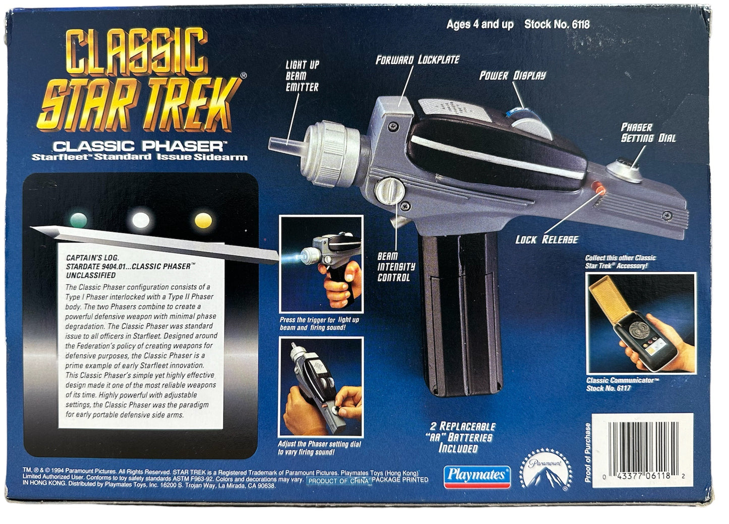 Vintage 1994 Playmates Star The Original Series Trek Starfleet Classic Standard Issue Phaser - Shop Stock Room Find