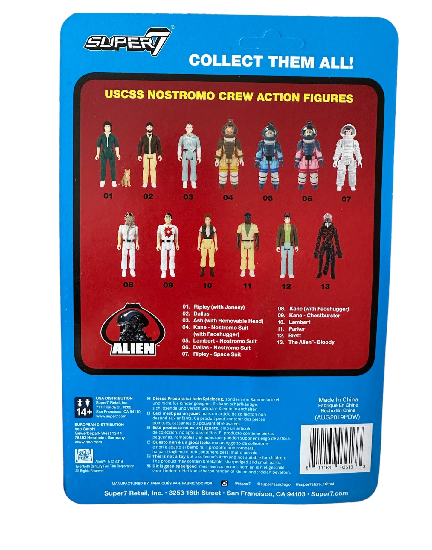 Super 7 2019 ReAction Figures Alien - Dallas 3 3/4 Inch Fully Posable Action Figure - Brand New Shop Stock Room Find