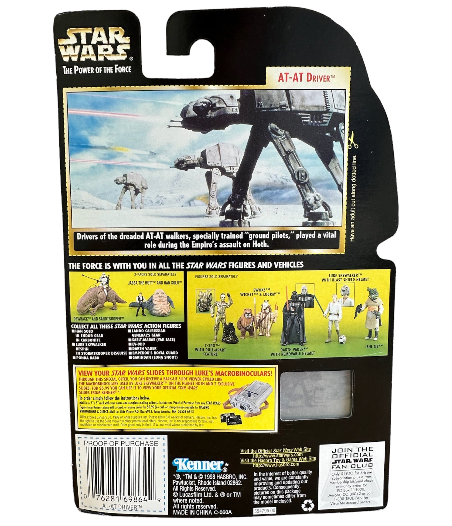 Vintage 1998 Star Wars The Power Of The Force AT-AT Driver Action Figure With Freeze Frame Movie Slide - Brand New Factory Sealed Shop Stock Room Find