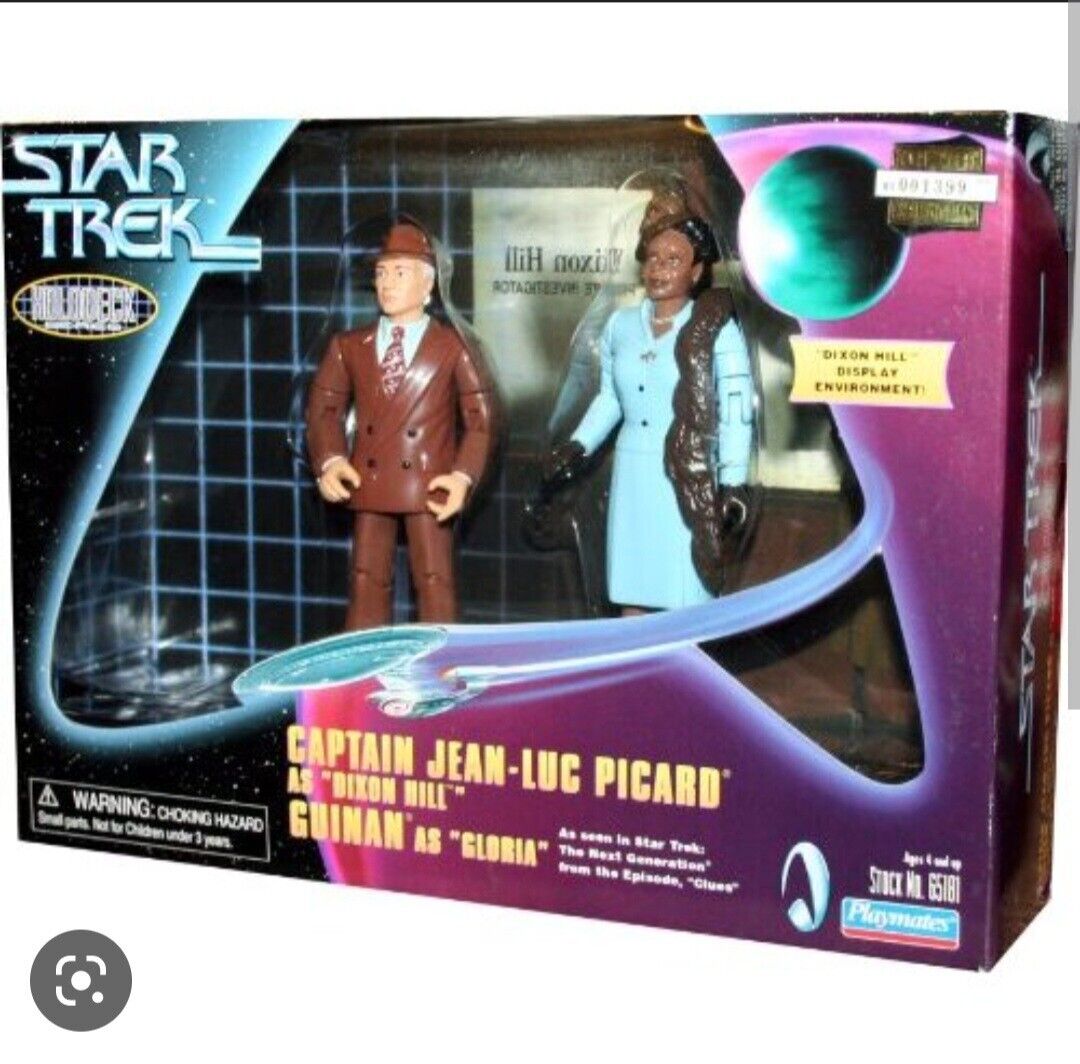 Vintage Playmates 1998 Star Trek The Next Generation Holodeck Series Captain Picard As Dixon Hill And Guinan As Gloria Action Figure Box Set - Brand New Factory Sealed Shop Stock Room Find