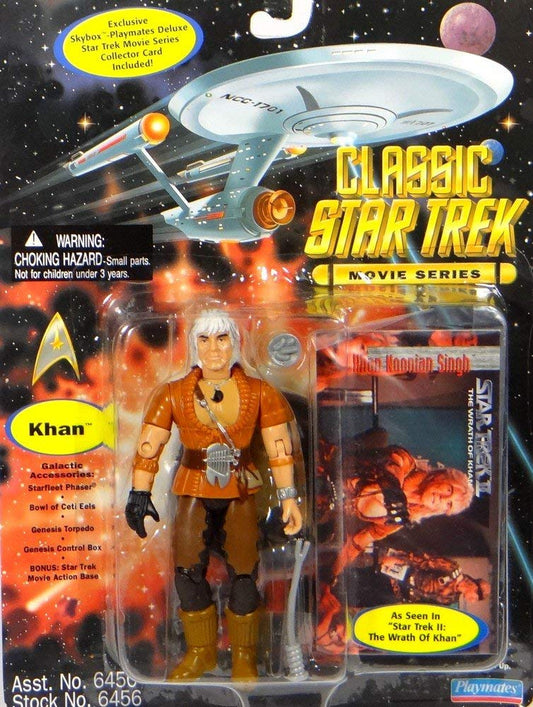 Vintage Playmates 1993 Classic Star Trek The Movie Series Khan Action Figure as seen in Star Trek II The Wrath Of Khan Brand New Factory Sealed Shop Stock Room Find